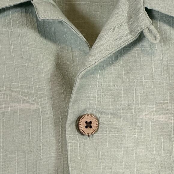 JAMAICA JAXX Mens 100% Silk SIZE LARGE Palm Hawaiian Button Camp Shirt Green - Picture 8 of 8